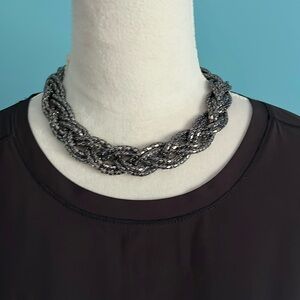 Beaded Metallic Necklace Gunmetal Gray/Black. 17” adjustable to 20”